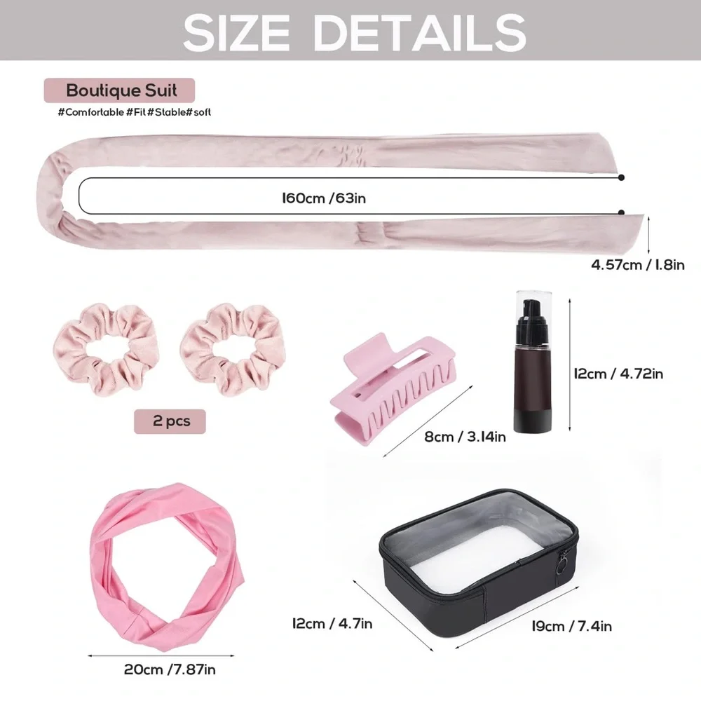 7 Pcs Soft Satin Heatless Curling Rod Headband Kit for Long Hair, Bedtime Curls